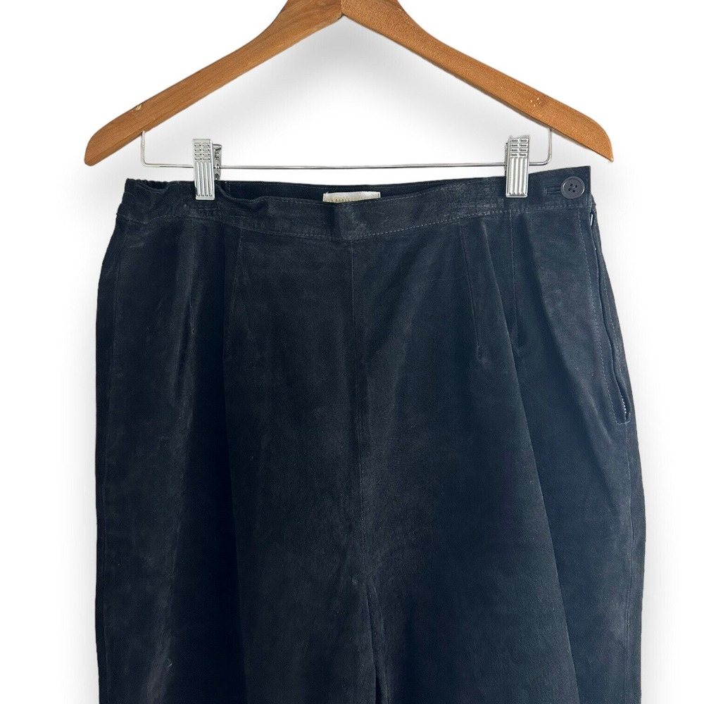 Vintage Suede Pleated Jeans Black High Rise Waist Lined Trouser Pants Size 14